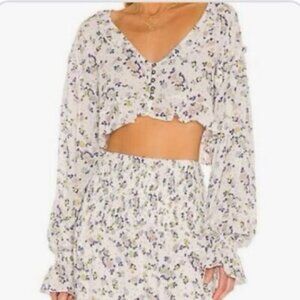 Free People Secret Garden Crop Top Floral Ruffle Blouse Size XS‎